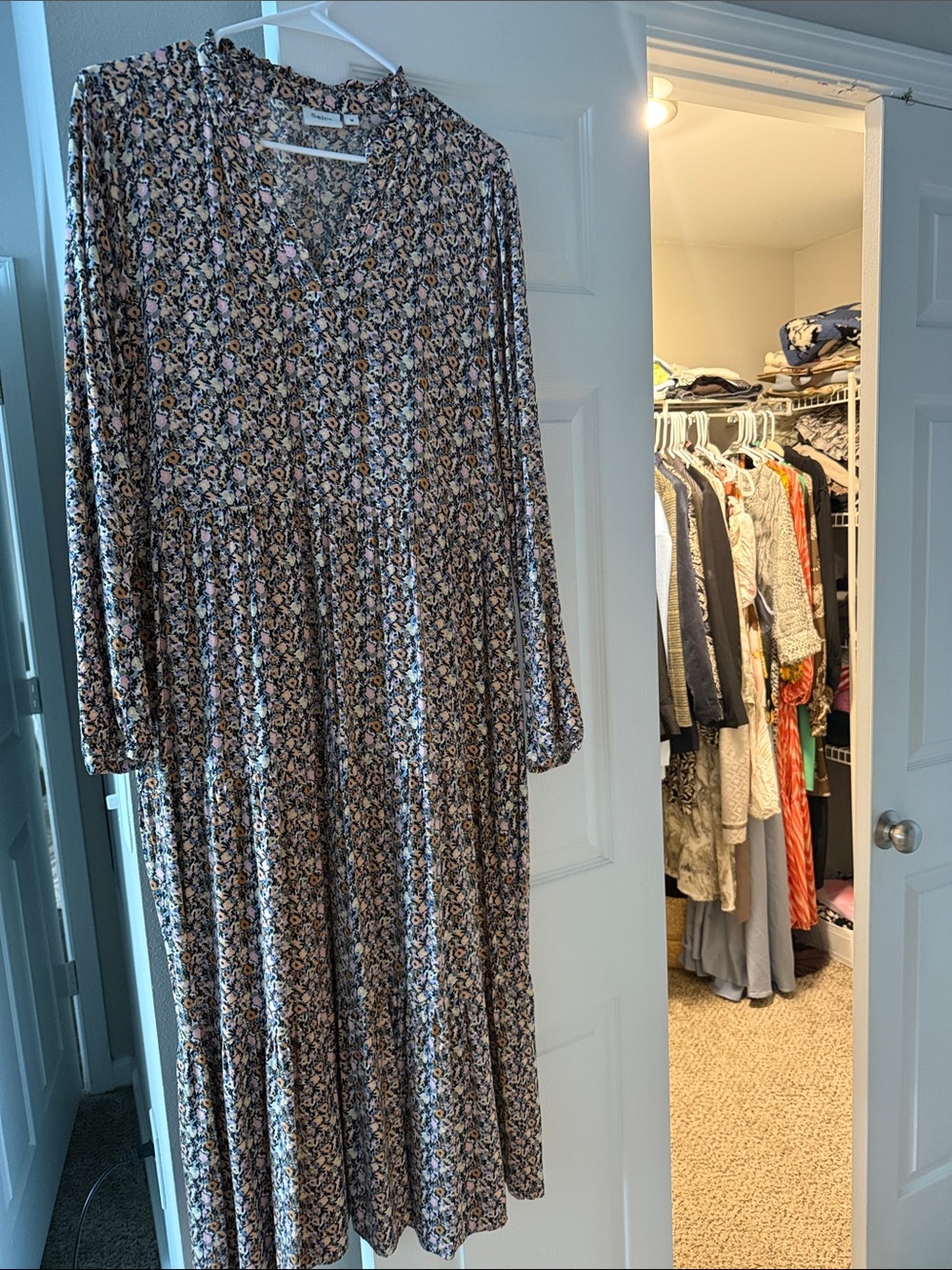 Tiered Floral Maxi Dress in Muted Pink and Black